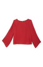 Women's Vince Camuto Button Bell Sleeve Hammer Satin Top - Red