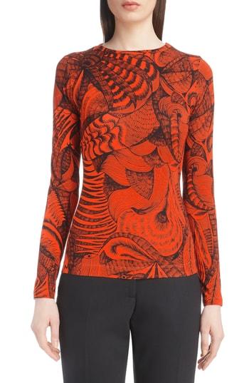 Women's Dries Van Noten Tattoo Print Fitted Knit Top - Coral