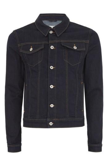 Men's Topman Raw Muscle Fit Denim Jacket - Blue