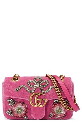 Gucci Mini Gg Marmont Matelasse Velvet Shoulder Bag - Purple
