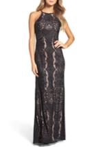 Women's Morgan & Co. Lace Column Gown /6 - Black