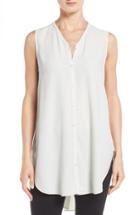 Women's Eileen Fisher Silk Georgette Crepe Asymmetrical V-neck Top, Size - White