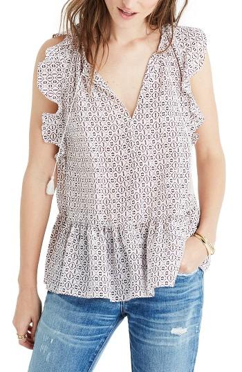 Women's Madewell Lily Ruffle Silk Blouse, Size - Beige