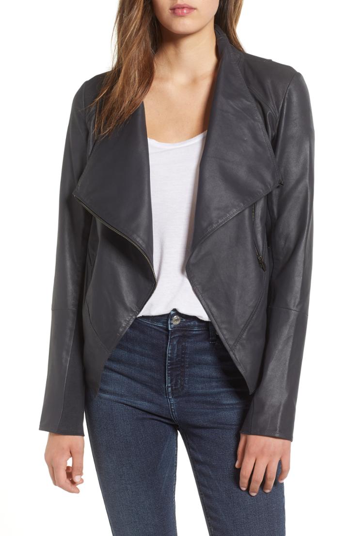 Women's Lamarque Asymmetrical Zip Front Leather Cascade Jacket