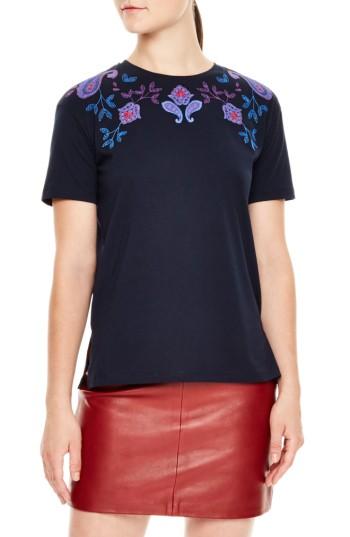 Women's Sandro Embroidered Crewneck Tee - Blue