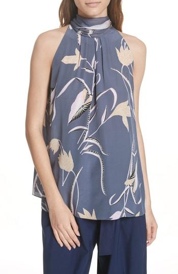 Women's Dvf Sleeveless High Neck Silk Blouse - Grey