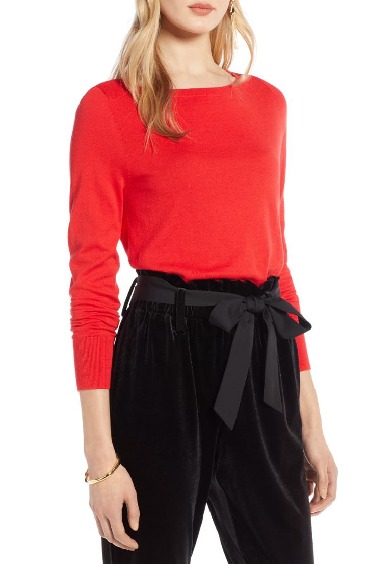 Women's Halogen Bateau Neck Sweater - Red