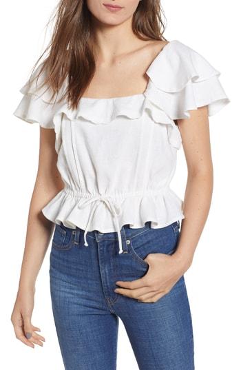 Women's Bp. Cinched Drawstring Waist Linen Blend Top, Size - White
