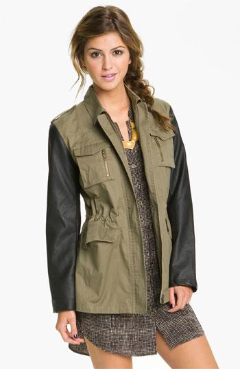 Blu Pepper Faux Leather Sleeve Utility Jacket  Juniors 