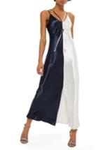 Women's Topshop Colorblock Strappy Satin Maxi Dress Us (fits Like 10-12) - Blue