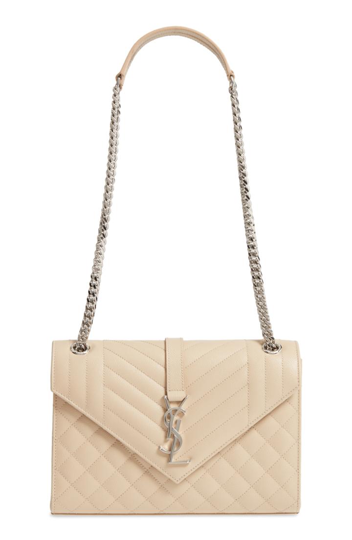 Saint Laurent Medium Cassandra Calfskin Shoulder Bag - Beige