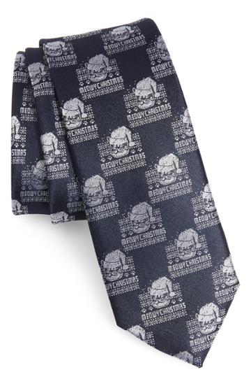 Men's 1901 Meowy Christmas Print Silk Tie, Size - Blue