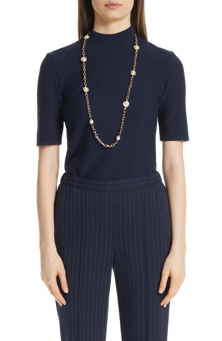 Women's St. John Collection Bird's Eye Luxe Sculpture Knit Top, Size - Blue