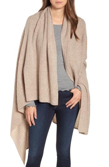 Women's Halogen Ribbed Cashmere Wrap, Size - Beige