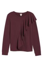 Women's Hinge Asymmetrical Ruffle Sweatshirt, Size - Red