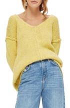 Women's Topshop Oversize V-neck Sweater Us (fits Like 0-2) - Yellow