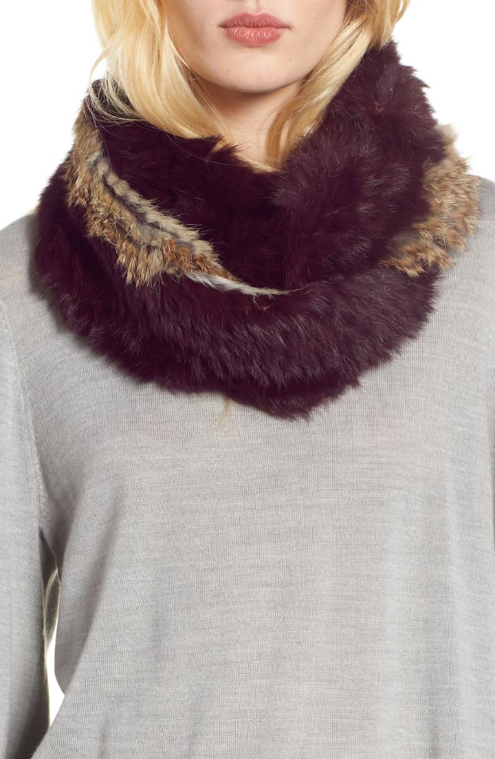 Women's Love Token Genuine Rabbit Fur Infinity Scarf, Size - Burgundy