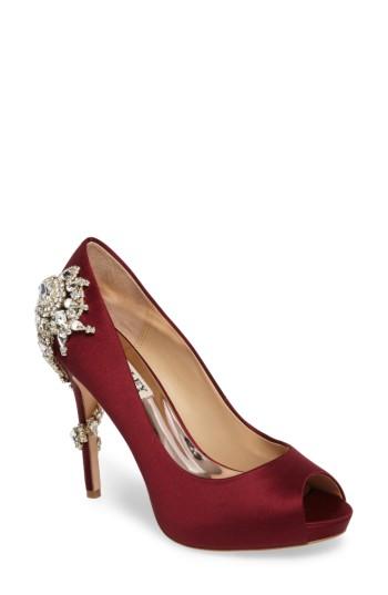 Women's Badgley Mischka 'royal' Crystal Embellished Peeptoe Pump M - Burgundy