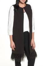 Women's Ming Wang Faux Feather Trim Long Vest - Black