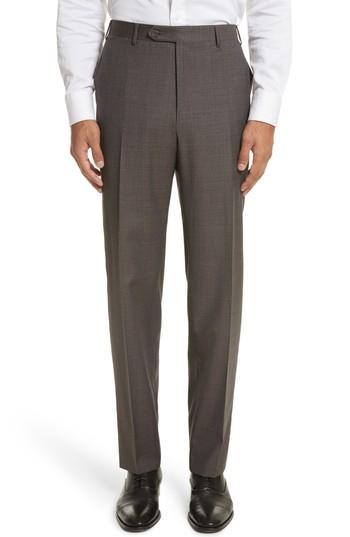 Men's Canali Flat Front Check Wool Trousers R Eu - Beige