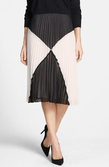 Women's Halogen 'sunburst' Pleat Midi Skirt Black- Ivory