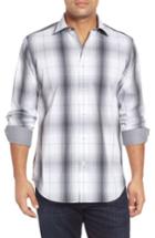 Men's Bugatchi Classic Fit Ombre Plaid Sport Shirt - White