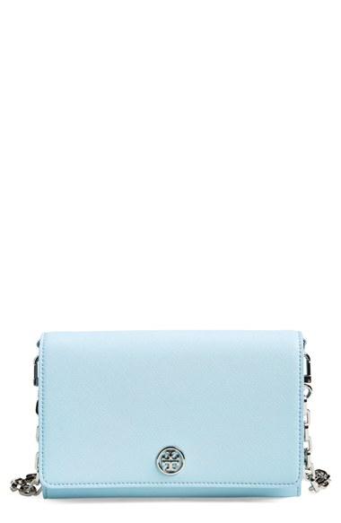 Women's Tory Burch 'robinson' Leather Wallet On A Chain - Blue