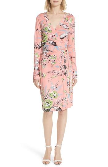 Women's Dvf Julian Floral Silk Wrap Dress - Pink
