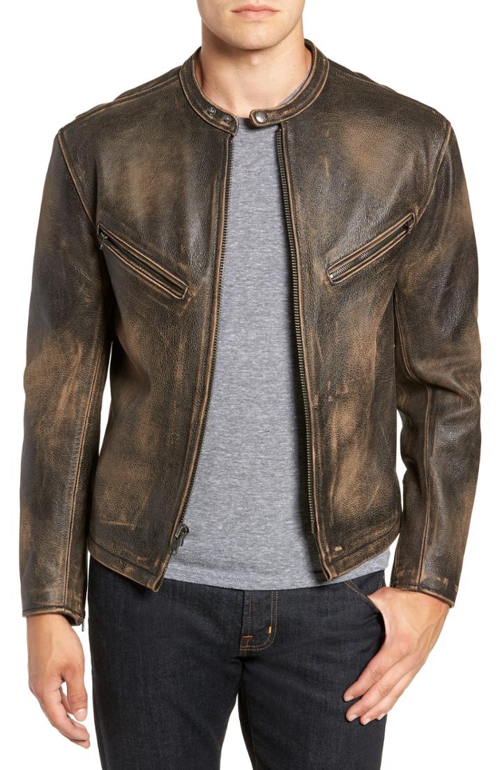 Men's Frye Calfskin Leather Racer Jacket - Black