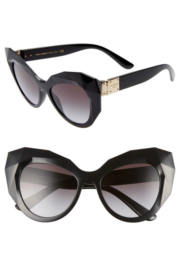 Women's Dolce & Gabbana 52mm Gradient Beveled Cat Eye Sunglasses - Black/ Black Gradient