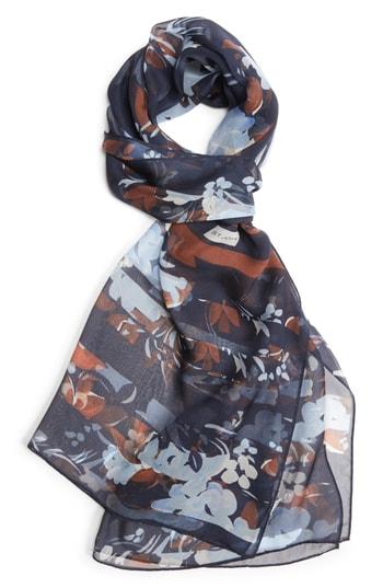 Women's St. John Collection Painted Floral Print Silk Georgette Scarf, Size - Blue