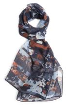 Women's St. John Collection Painted Floral Print Silk Georgette Scarf, Size - Blue