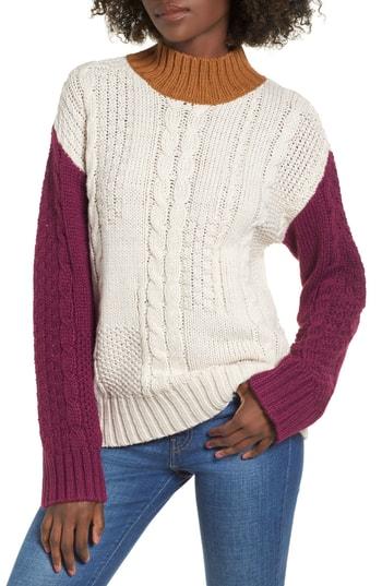 Women's Bp. Colorblock Cable Knit Pullover, Size - Beige