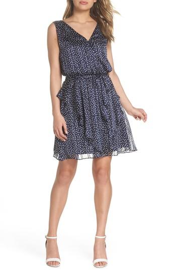 Women's 19 Cooper Surplus Polka Dot Tie Waist Chiffon Dress - Blue