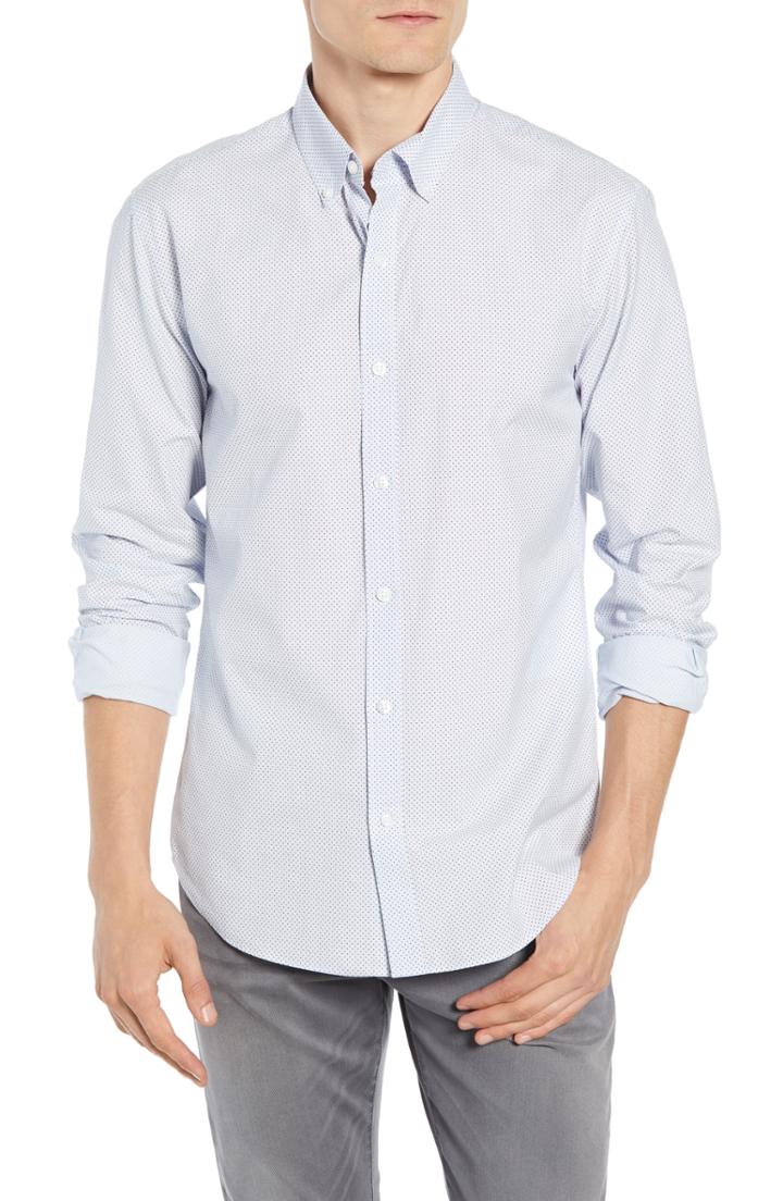 Men's Bonobos Washed Button Down Slim Fit Dot Sport Shirt, Size - Blue
