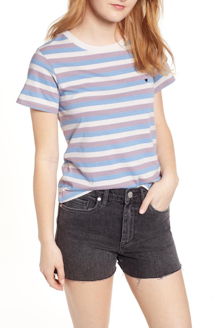 Women's Sub Urban Riot San Fran Embroidered Heart Stripe Tee - Pink