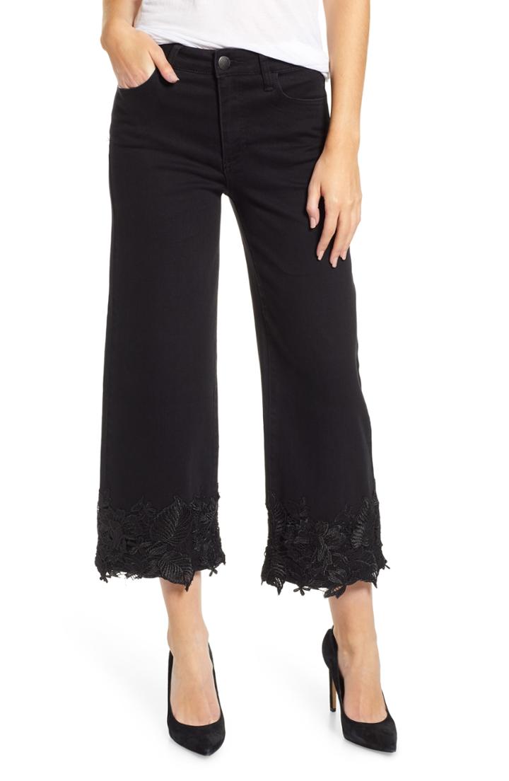 Women's Prosperity Denim Lace Hem Wide Leg Crop Jeans - Black