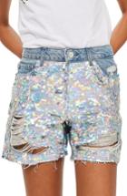 Women's Topshop Ariel Ashley Sequin Boyfriend Shorts Us (fits Like 2-4) - Blue