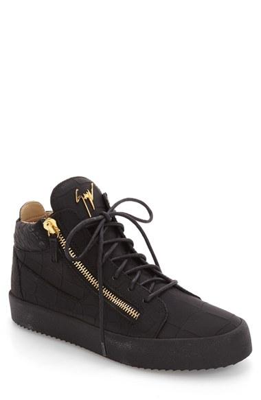 Men's Giuseppe Zanotti Embossed Mid Top Sneaker Eu - Black