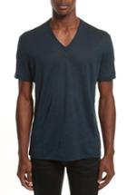 Men's John Varvatos Linen V-neck T-shirt, Size - Blue