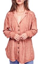 Women's Free People All About The Feels Button Shirt - Coral