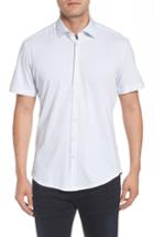 Men's Stone Rose Trim Fit Floral Geo Print Knit Sport Shirt (l) - White
