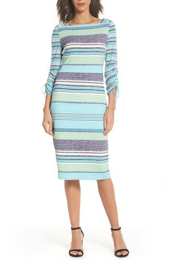 Women's Maggy London Ruched Sleeve Sheath Dress - Blue/green