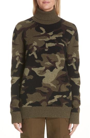 Women's Michael Kors Camouflage Cashmere Turtleneck Sweater - Green