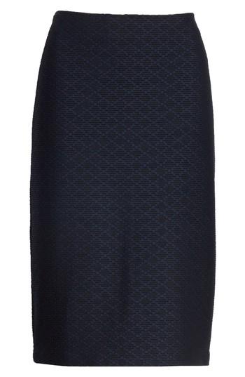 Women's Emporio Armani Diamond Knit Jacquard Pencil Skirt Us / 42 It - Blue