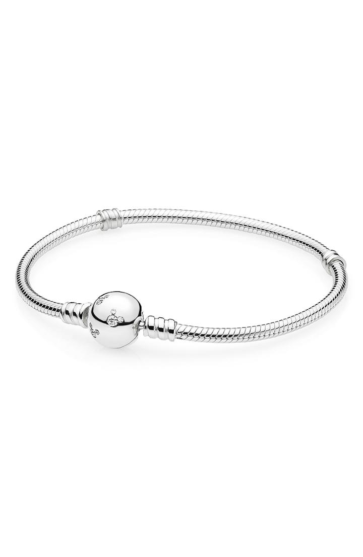 Women's Pandora Disney Mickey Mouse Crystal Bead Chain Charm Bracelet