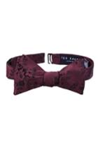 Men's Ted Baker London Patterned Embroidered Silk Bow Tie, Size - Red