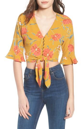 Women's Astr The Label Tie Front Crop Top - Yellow