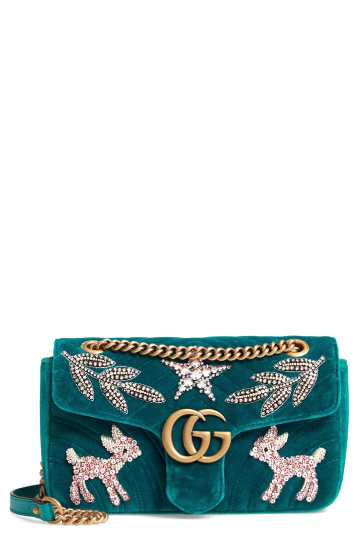 Gucci Gg Marmont 2.0 Matelasse Velvet Shoulder Bag - Blue/green