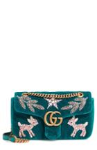 Gucci Gg Marmont 2.0 Matelasse Velvet Shoulder Bag - Blue/green